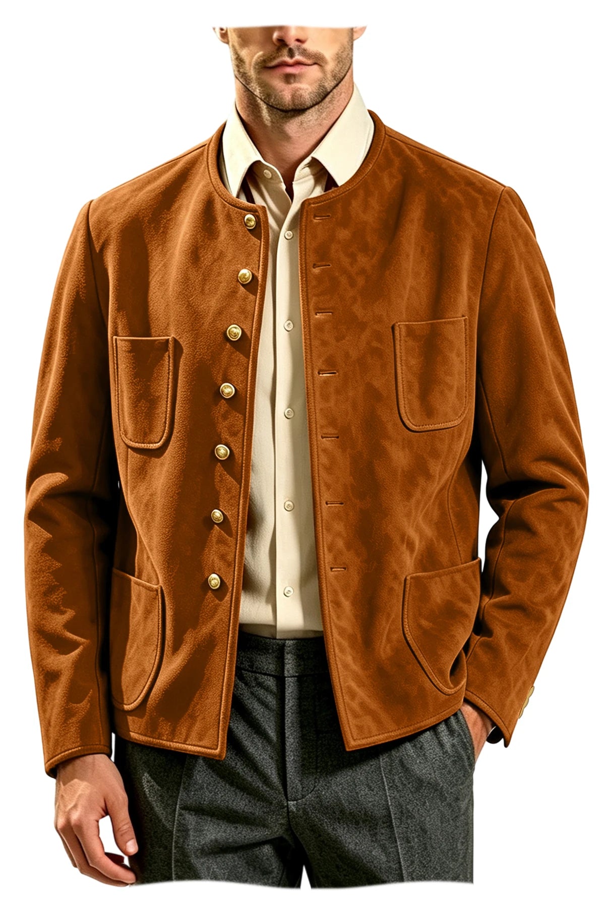 Veste homme vintage en suédine à col montant – CLEVI Paris