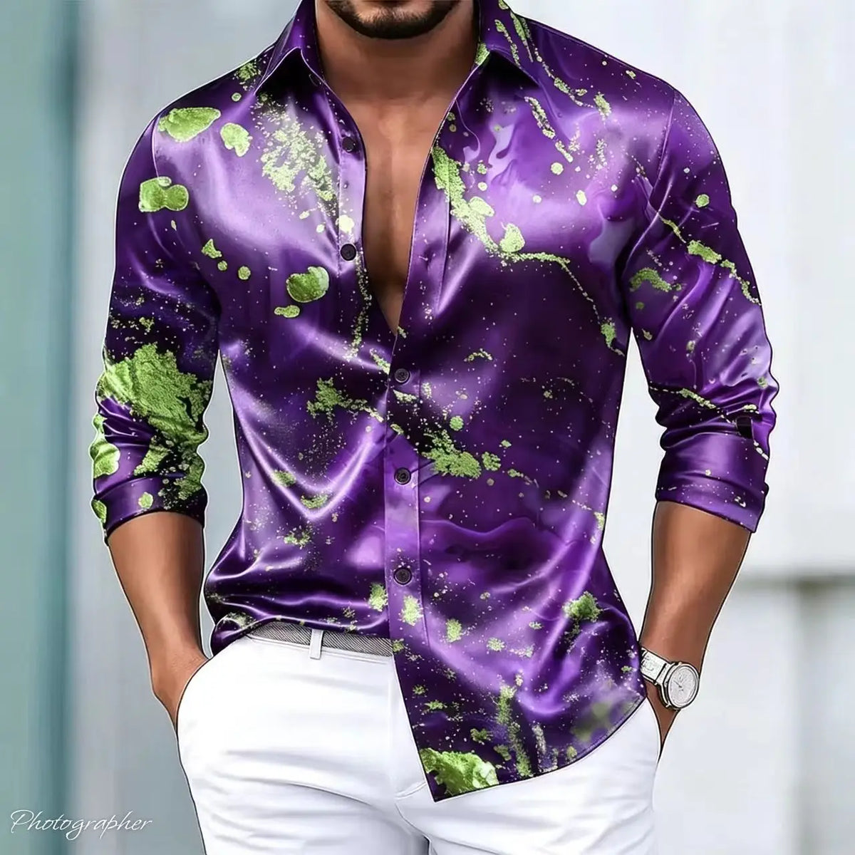 Chemise Homme Satinée à Motif Imprimé – CLEVI Paris
