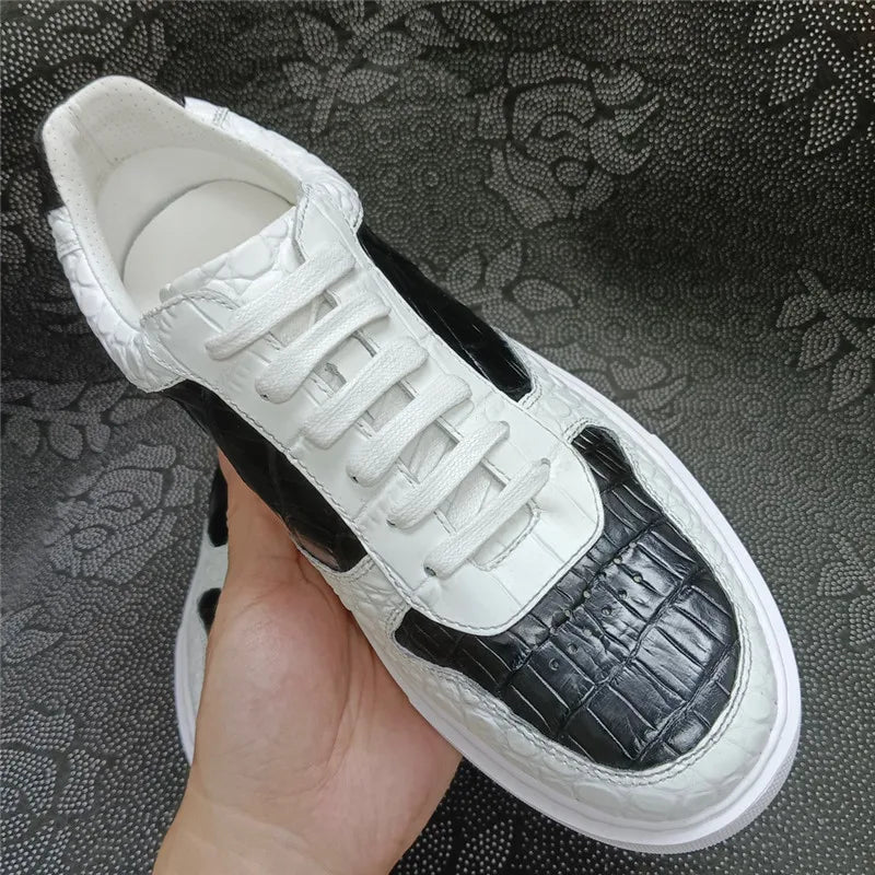 Sneakers Cuir Croco Noir & Blanc Homme – CLEVI Paris