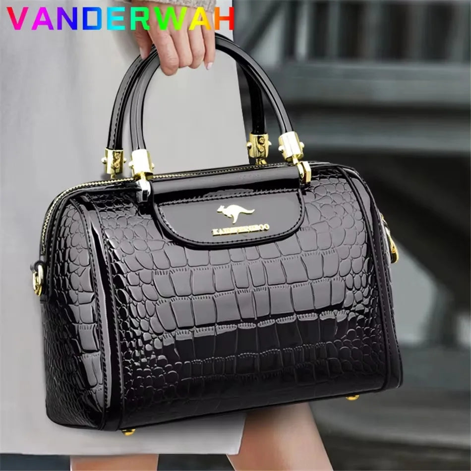 Sac Croisé Cuir Véritable Motif Alligator 3 Poches – CLEVI Paris