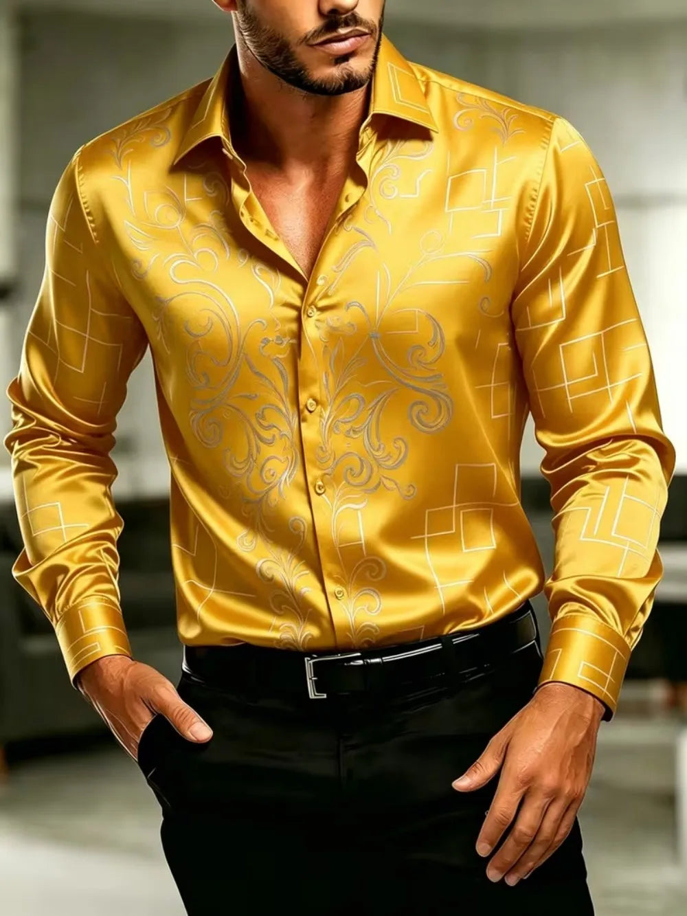 Chemise homme satinée imprimée – CLEVI Paris