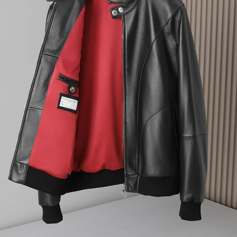 Veste homme en cuir noir à revers – CLEVI Paris