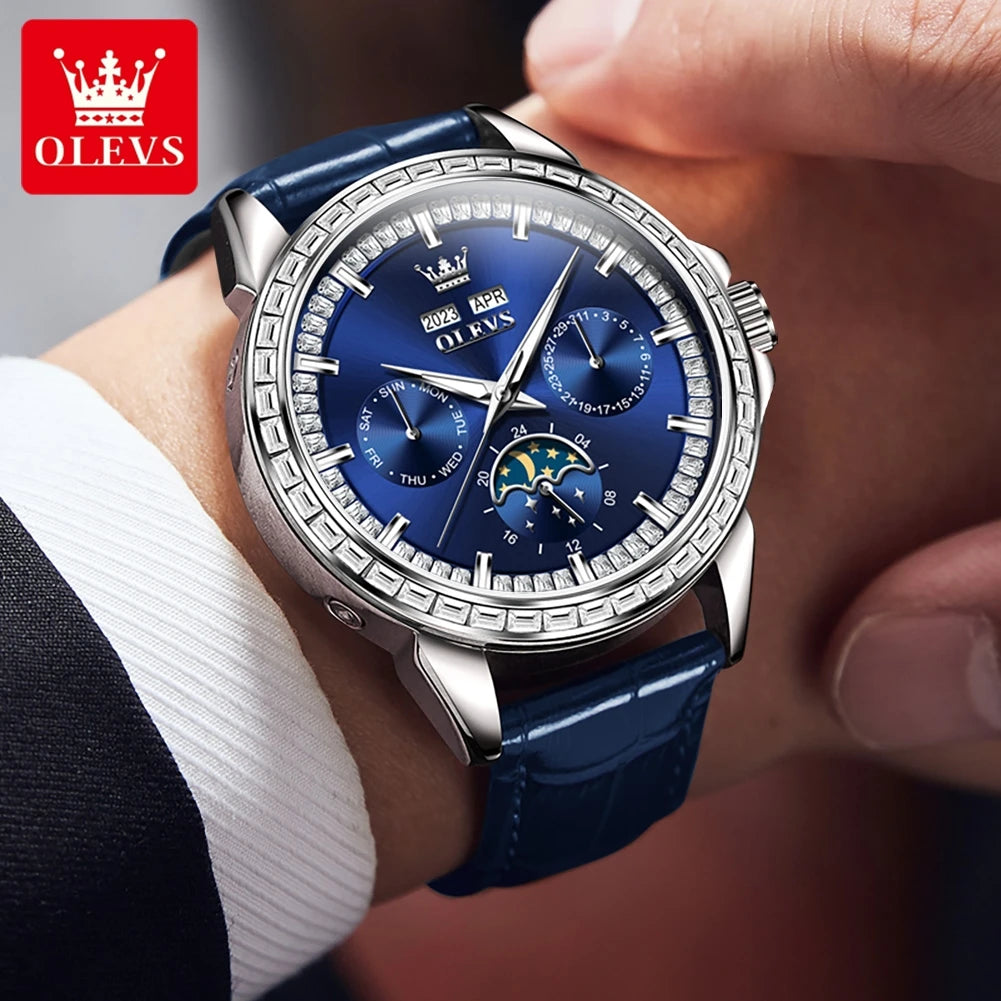 OLEVS 6695 Montre Homme Automatique Diamants Phase de Lune – CLEVI Paris