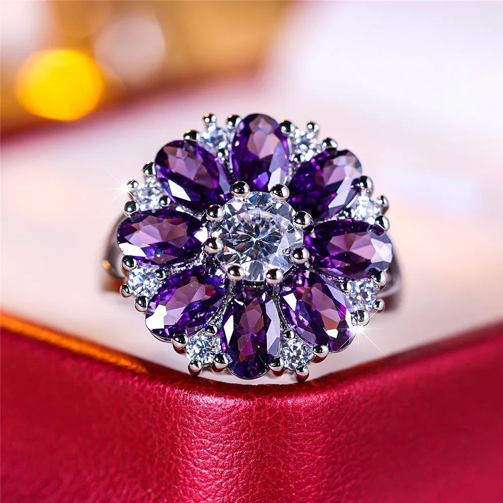 Bague fleur en cristal violet femme – CLEVI Paris