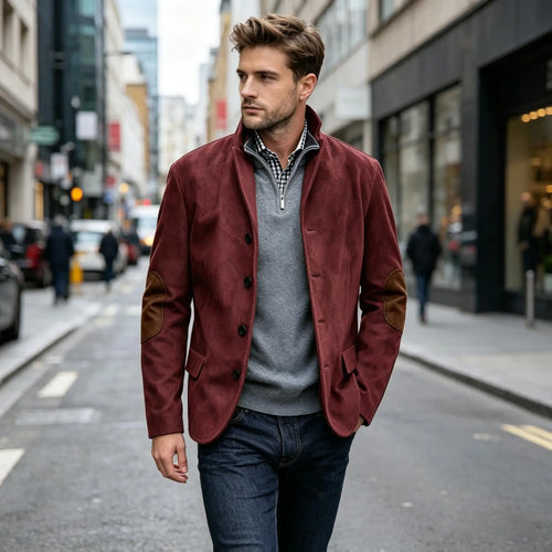 Blazer homme col montant, patchs aux coudes – CLEVI Paris