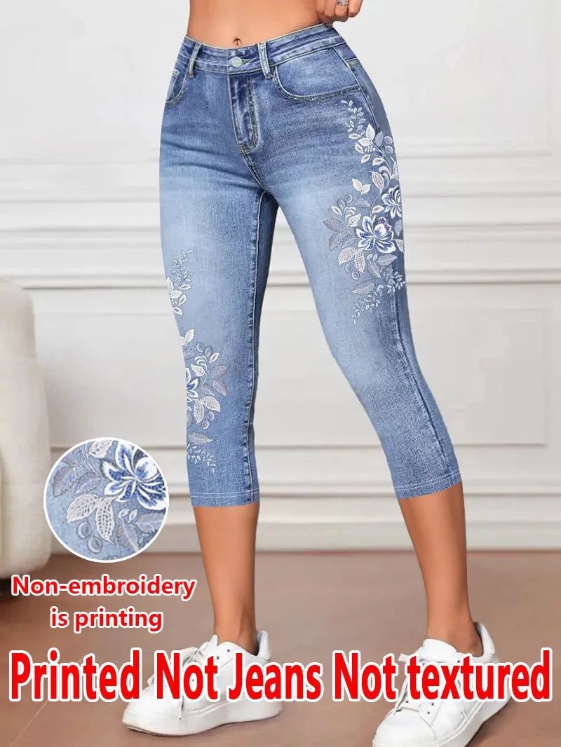 Legging 3/4 Femme Imprimé Floral Taille Haute Stretch Gainant Casual – CLEVI Paris