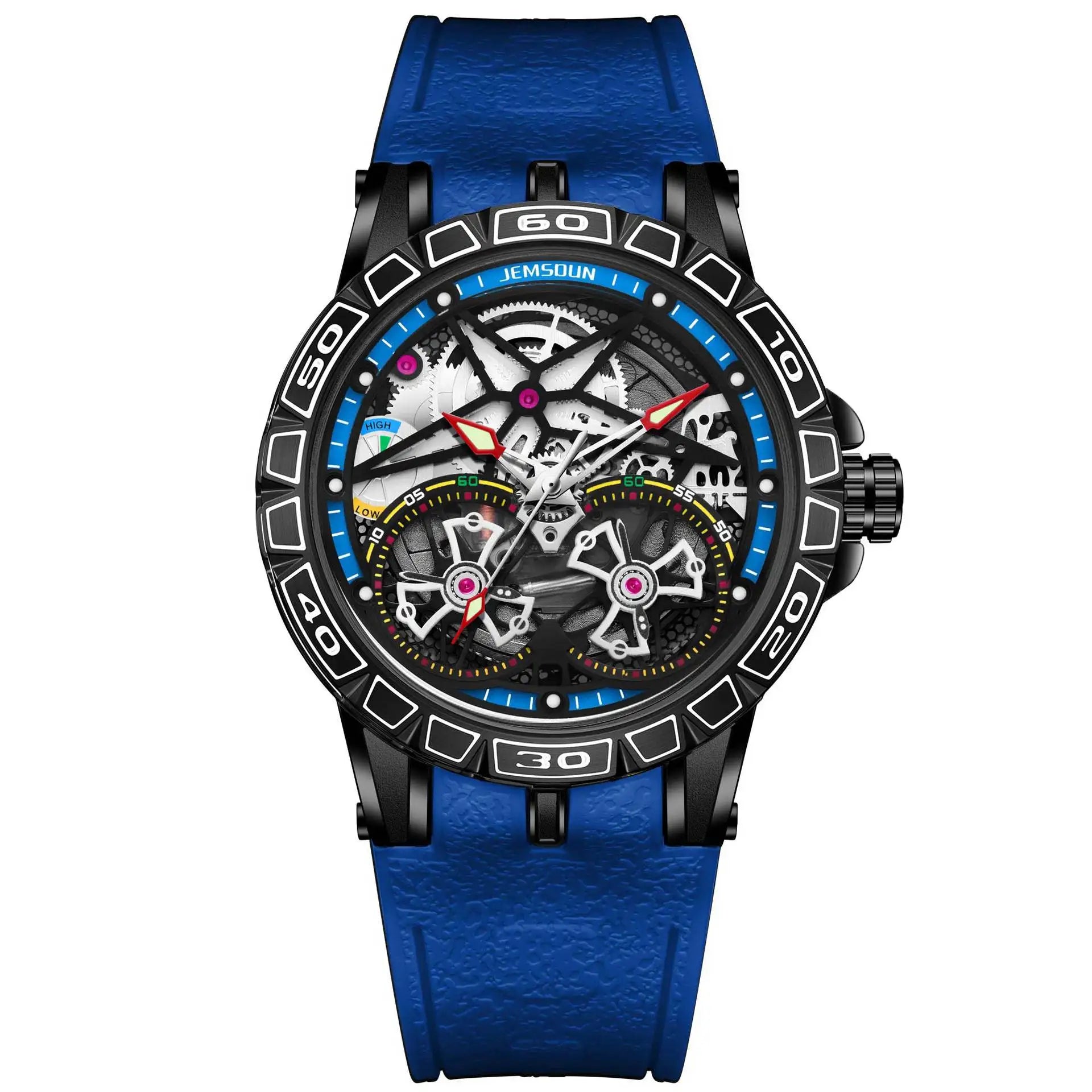 Montre Homme Mécanique Manuel Double Volant Cadran Creux Lumineux Silicone W056 – CLEVI Paris