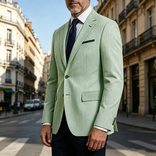 Blazer homme rayé en seersucker – CLEVI Paris