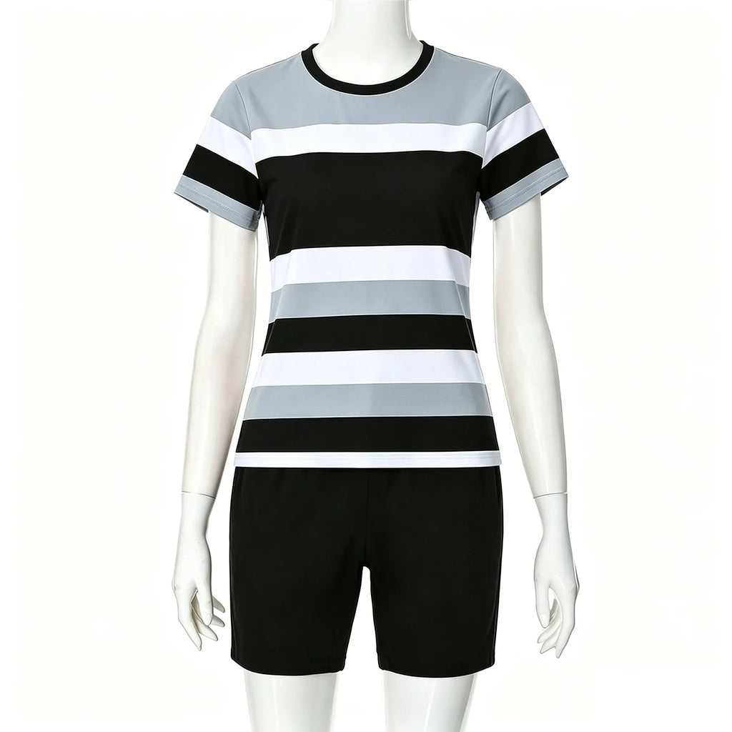 Ensemble 2 Pièces Femme Top Rayé Manches Courtes & Short – CLEVI Paris