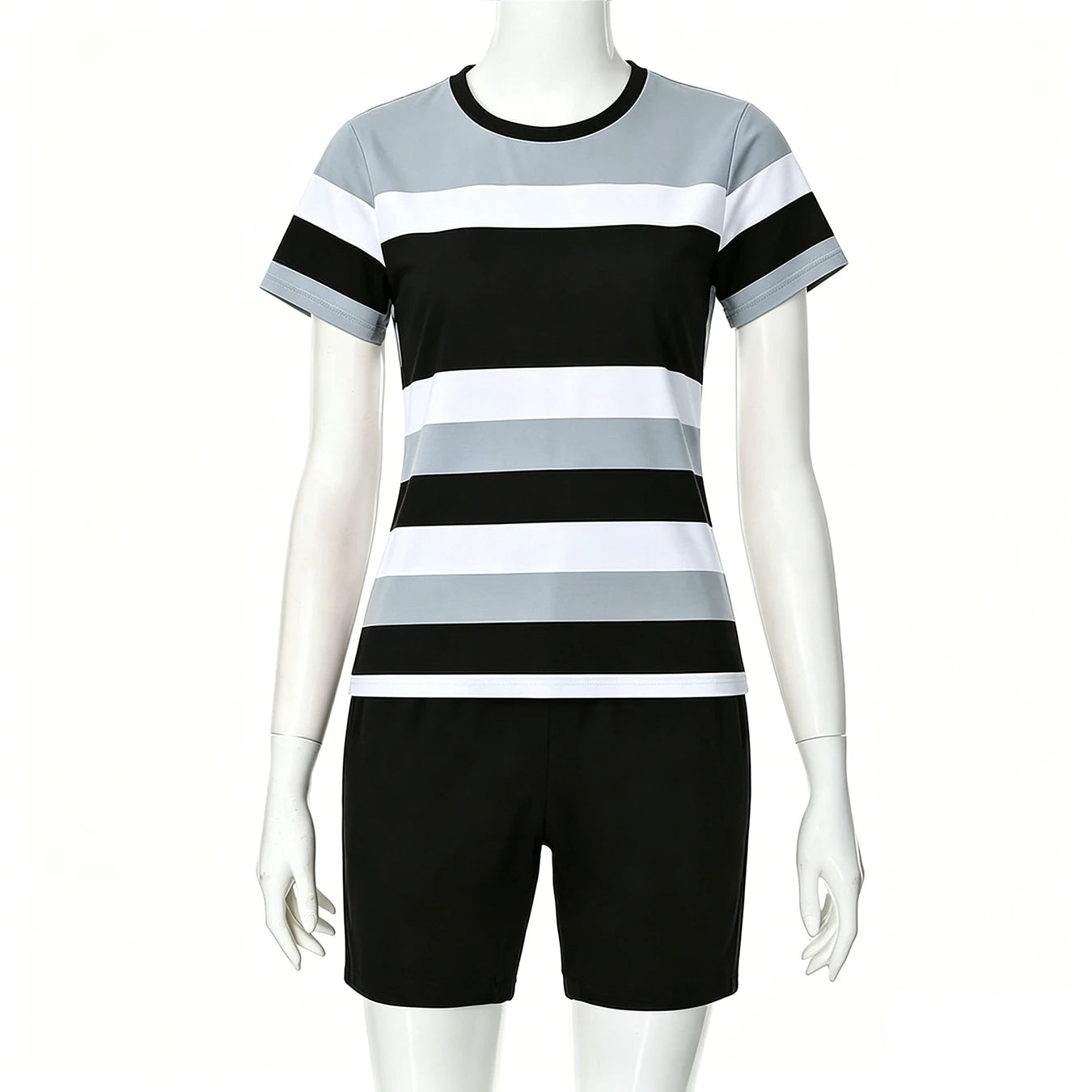 Ensemble 2 Pièces Femme Top Rayé Manches Courtes & Short – CLEVI Paris