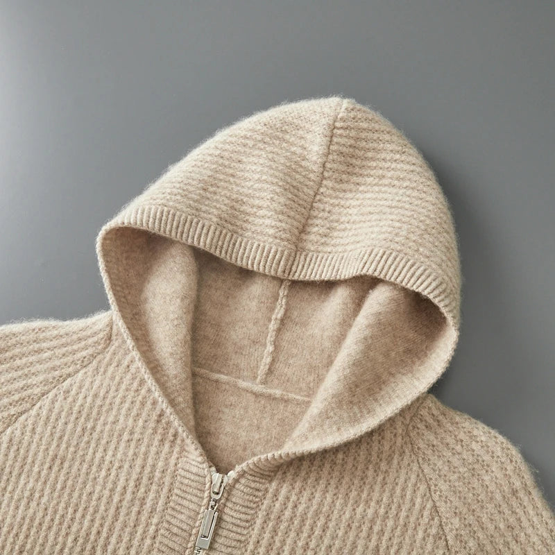 Cardigan Homme 100% Laine Mérinos MVLYFLRT – Zippé Capuche Tricot Épais Manches Longues – 5 Coloris, S à XXL – CLEVI Paris