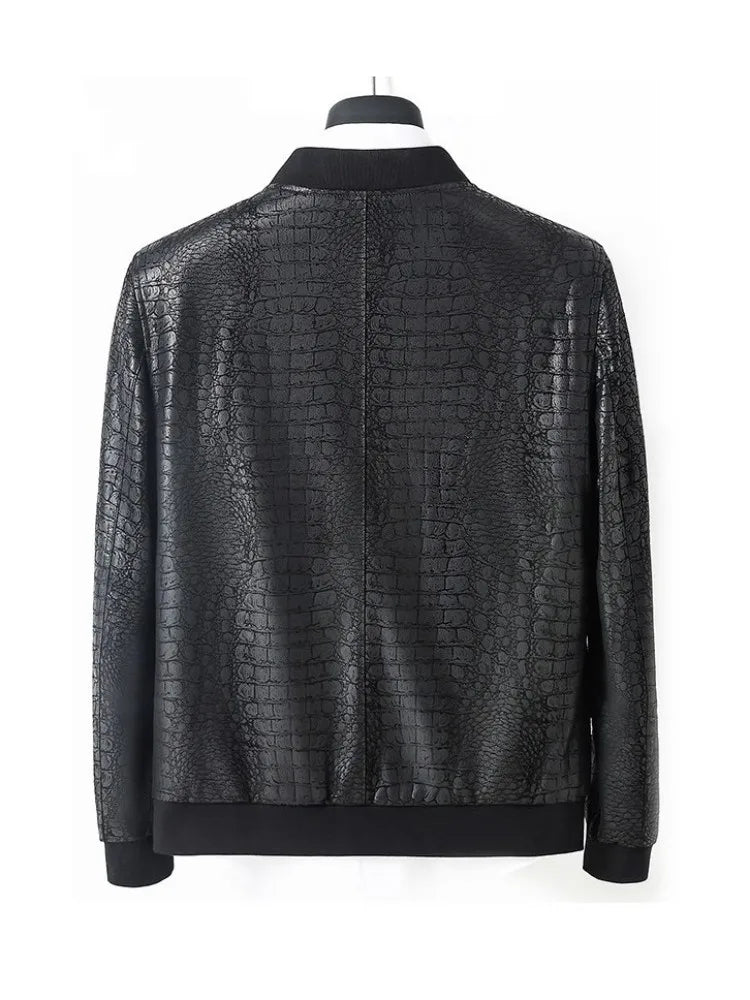 Veste homme en cuir noir motif crocodile – CLEVI Paris