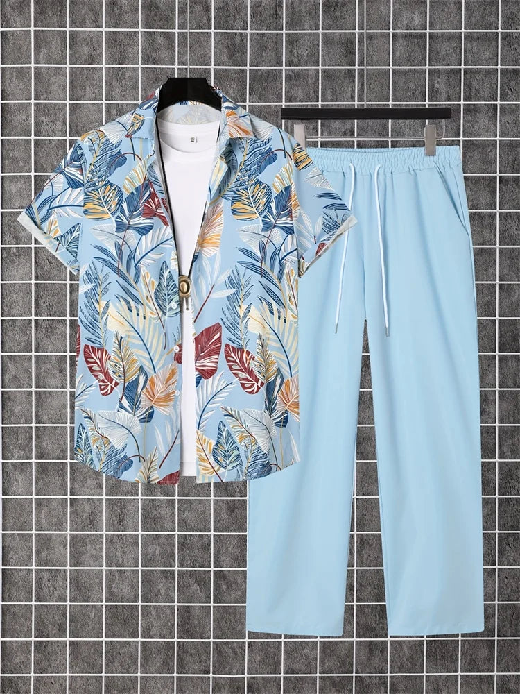 Ensemble 2 Pièces Homme Chemise + Pantalon Imprimé 3D Rayures Streetwear S-2XL – CLEVI Paris