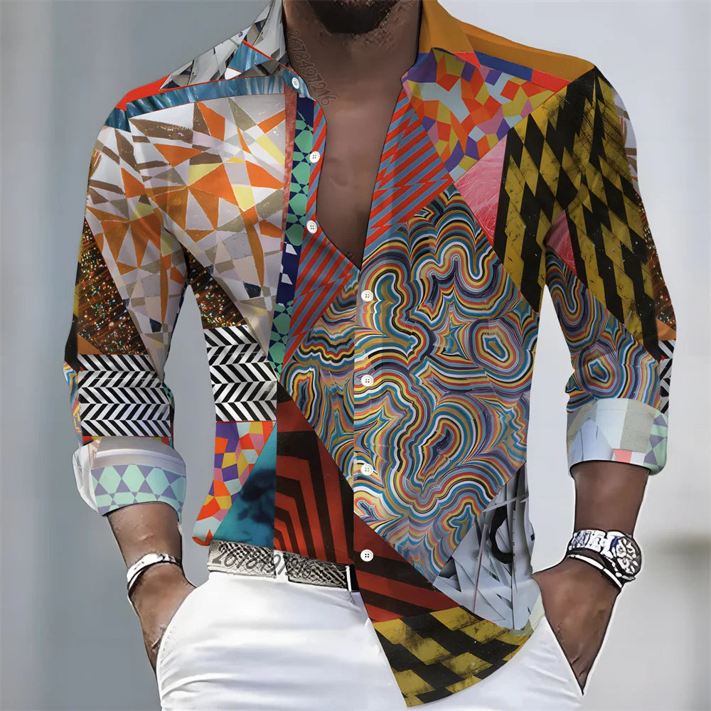 Chemise Homme Color Block à Manches Longues – CLEVI Paris