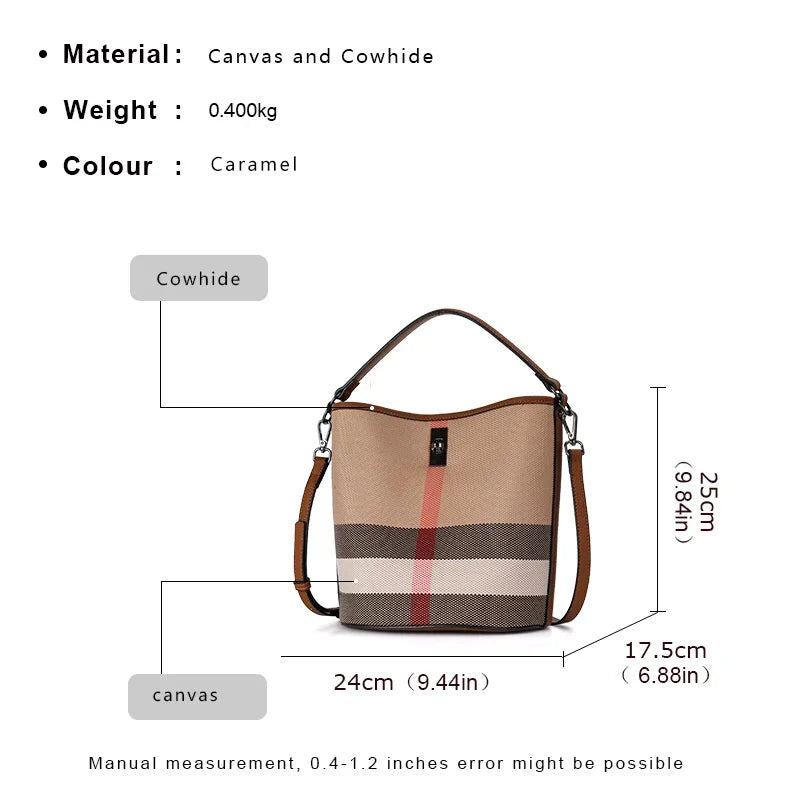 Sac Seau Vintage Toile Carreaux Cuir Bandoulière Femme – CLEVI Paris