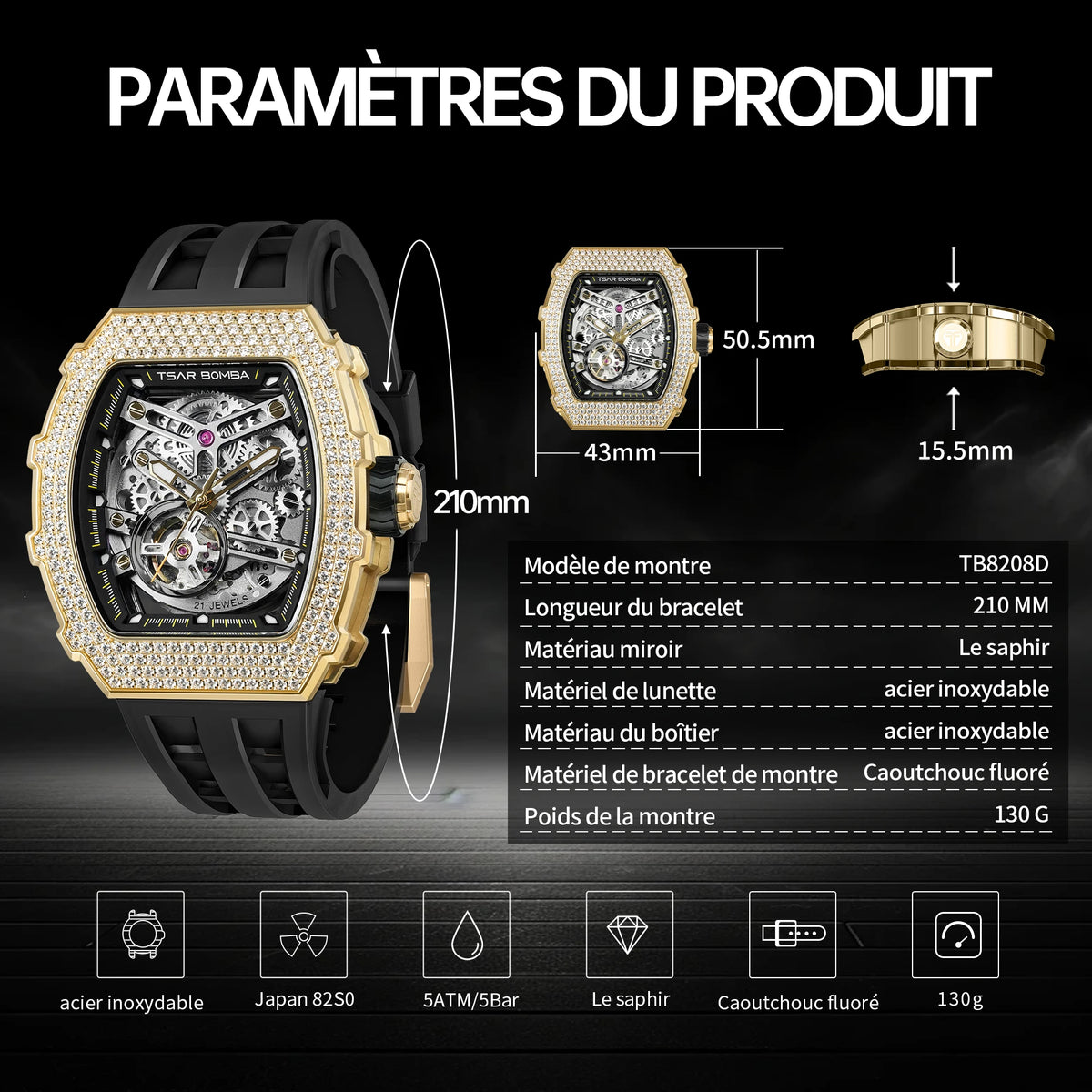 Montre mécanique TSAR BOMBA TB8208D – CLEVI Paris