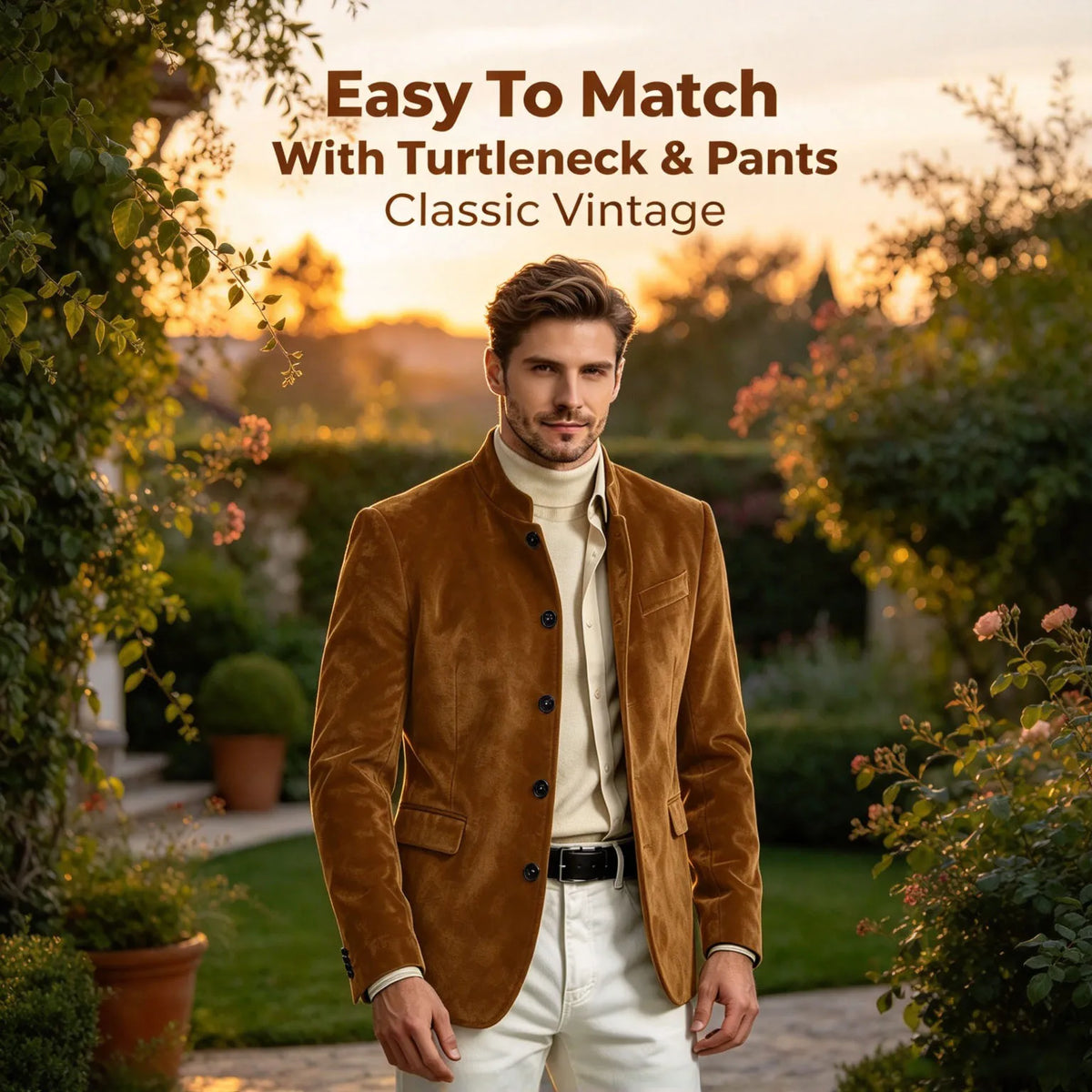 Blazer homme en velours à col montant – CLEVI Paris