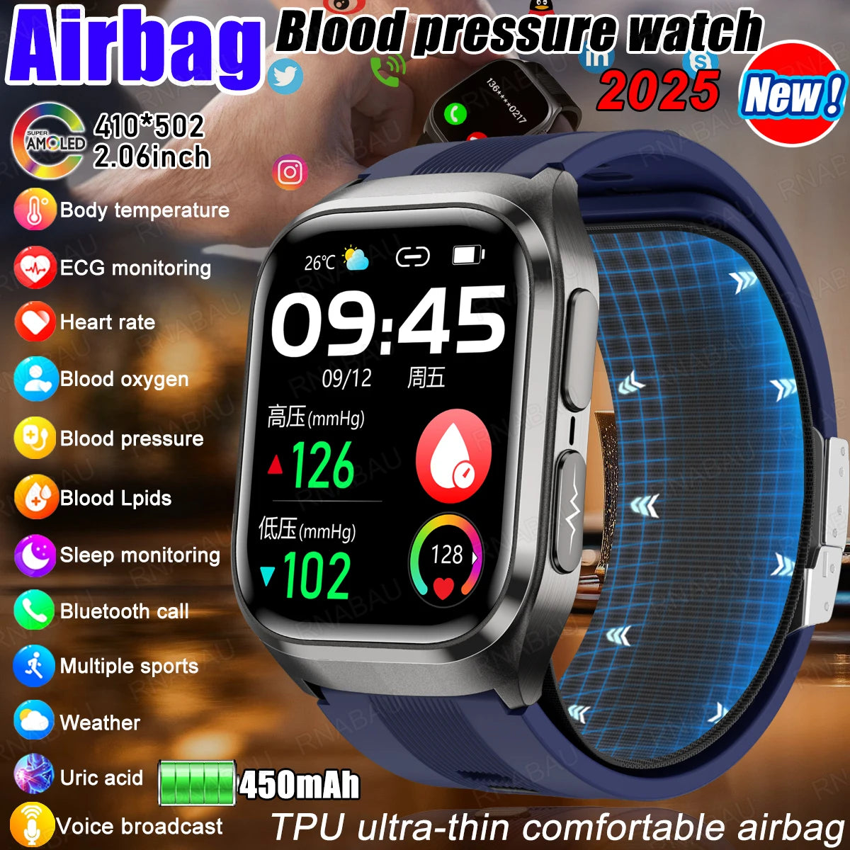 Montre RNABAU AMOLED incurvé 2,06″ – CLEVI Paris