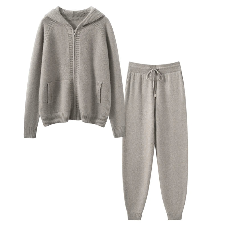 Ensemble cachemire femme à capuche et pantalon – CLEVI Paris