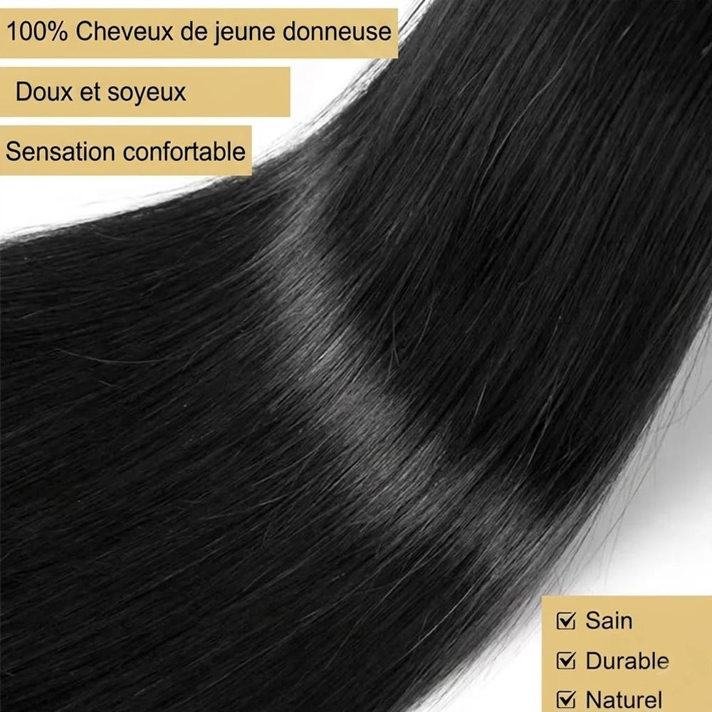 Extensions Cheveux Humains Brésiliens Lisses – Bundles Double Trame – CLEVI Paris