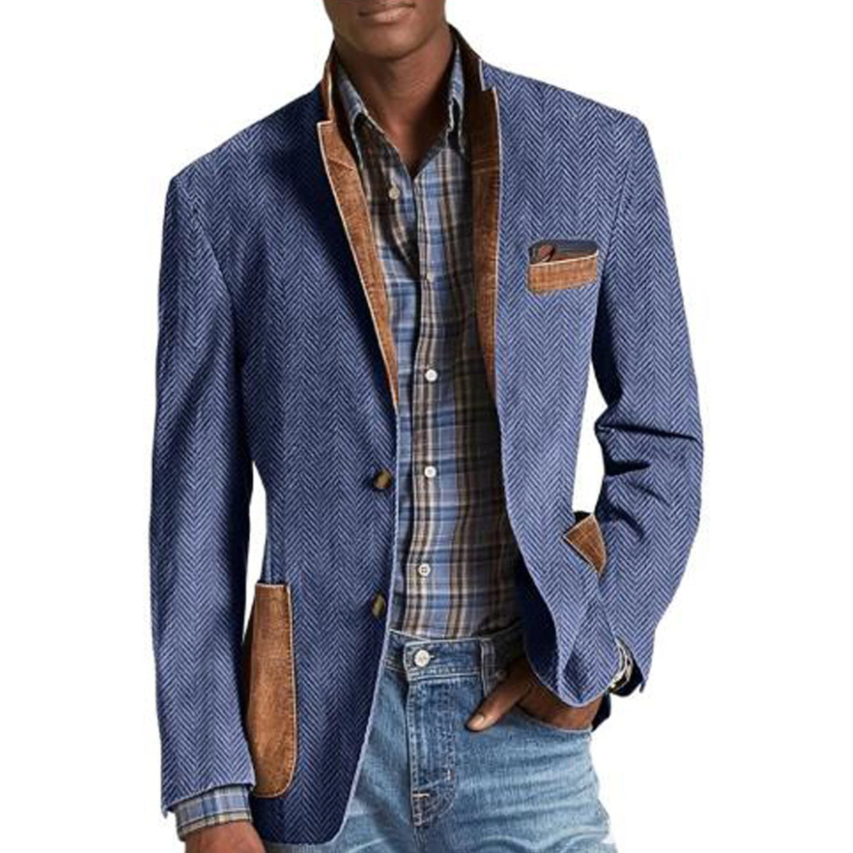 Blazer homme à chevrons avec détails façon daim – CLEVI Paris