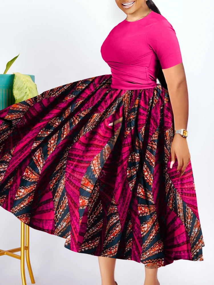 Robe Femme Grande Taille Manches Courtes Couleur Unie A-line Mi-Mollet Bureau – CLEVI Paris