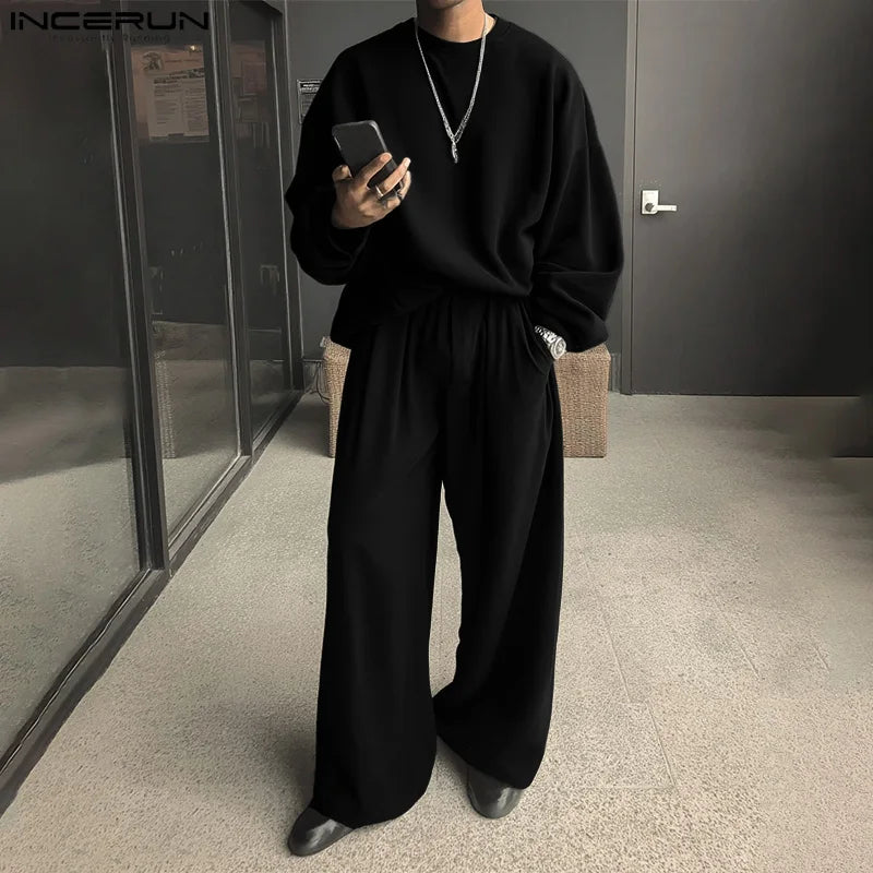 Ensemble 2 Pièces Homme T-Shirt Col Rond Manches Longues + Pantalon 7/8 Taille Élastique Casual Streetwear Oversize 3 Coloris – CLEVI Paris
