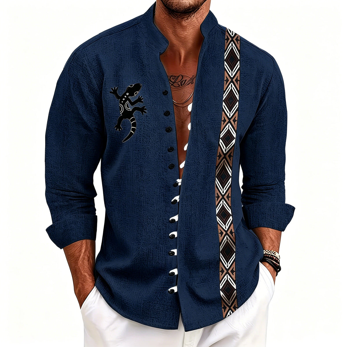 Chemise homme géométrique à rayures – CLEVI Paris