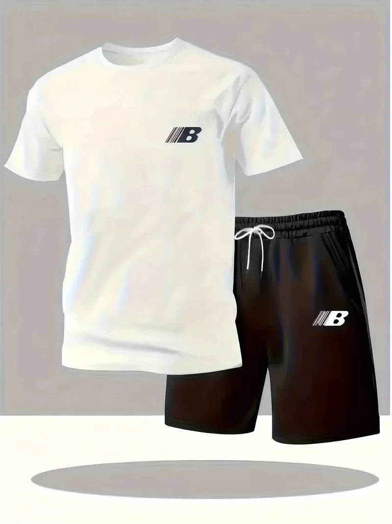 Ensemble 2 Pièces Homme T-shirt Manches Courtes + Short Sport Casual – Blanc & Noir, Bleu Marine & Noir – S à 4XL – CLEVI Paris