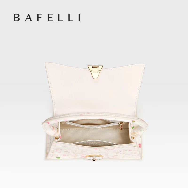Sac à Main Femme Cuir Véritable Demi-Lune Motif Floral Fermeture Cadenas – CLEVI Paris