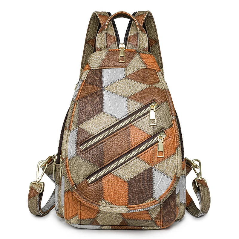 Sac Banane PU Patchwork Femme Retro Multi-Port Casual Chic – CLEVI Paris