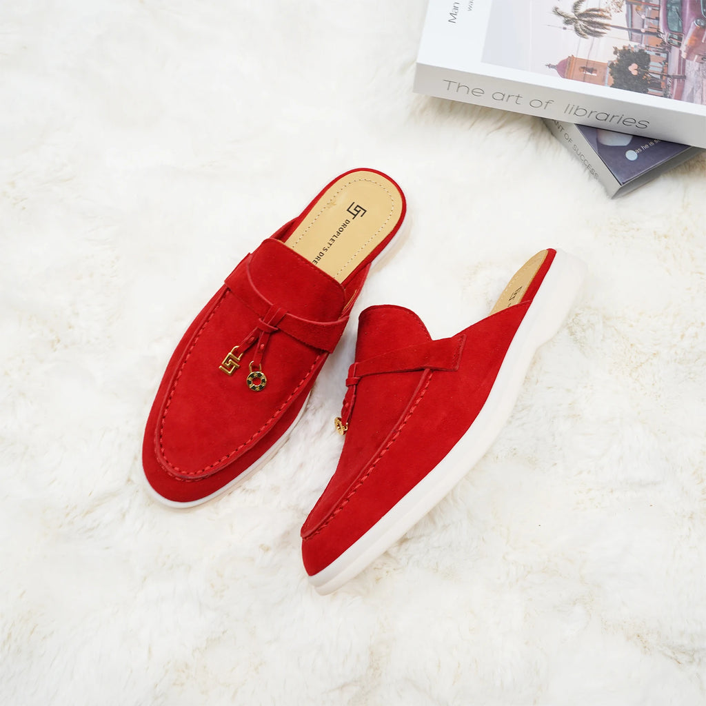 Mocassins femme en daim à talon bas – CLEVI Paris