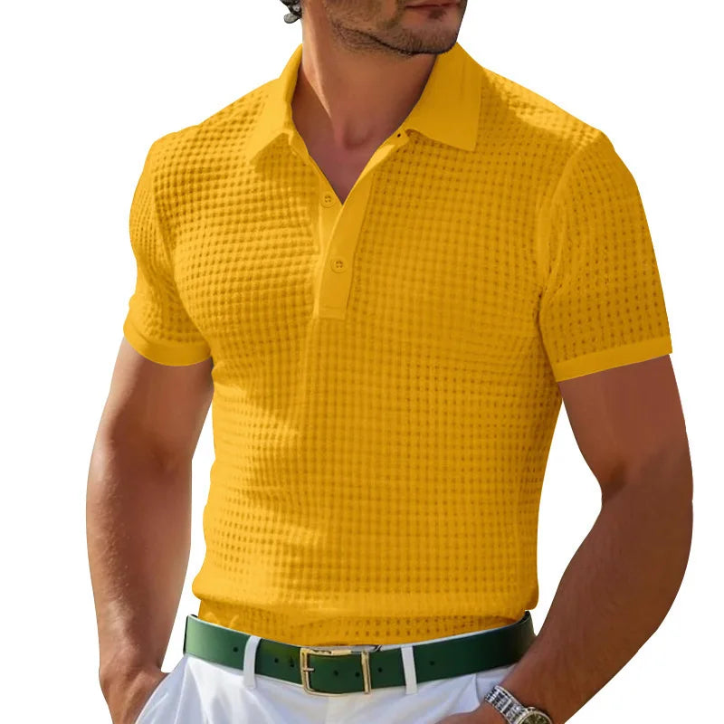 Polo Homme Texturé Waffle Col Boutonné Manches Courtes – CLEVI Paris