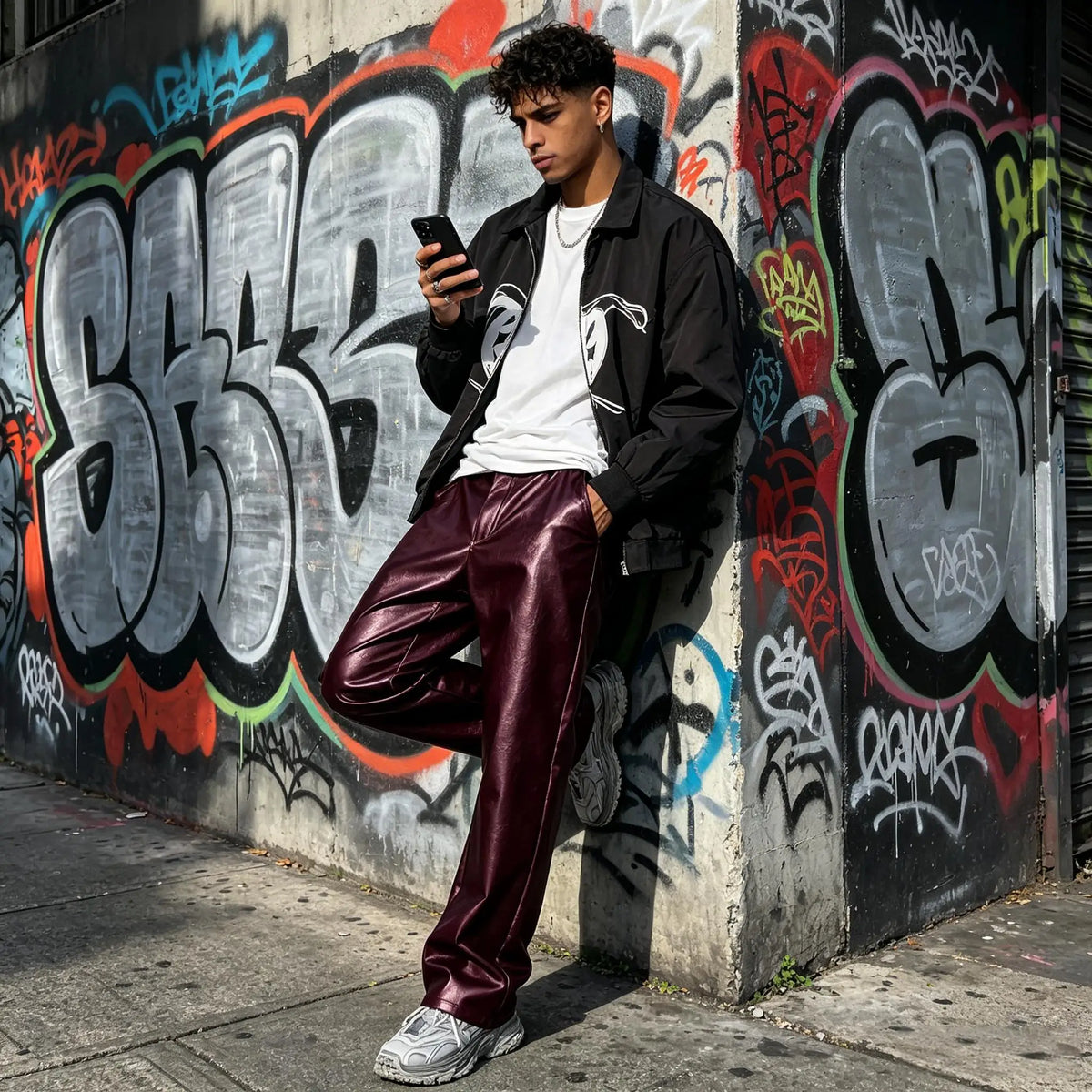 Pantalon homme en similicuir, coupe droite – CLEVI Paris