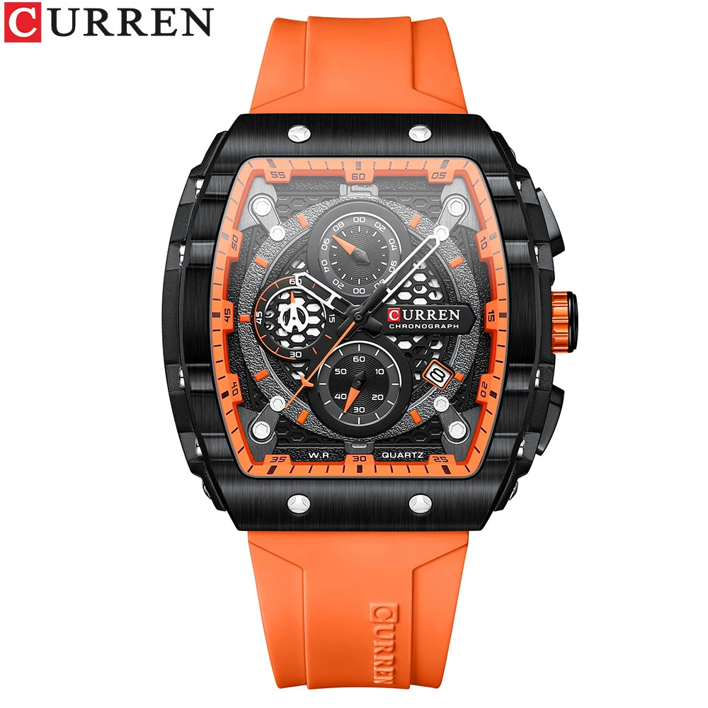 CURREN 8442 Montre Homme Quartz Carrée Chronographe Silicone Lumineux 30M – CLEVI Paris