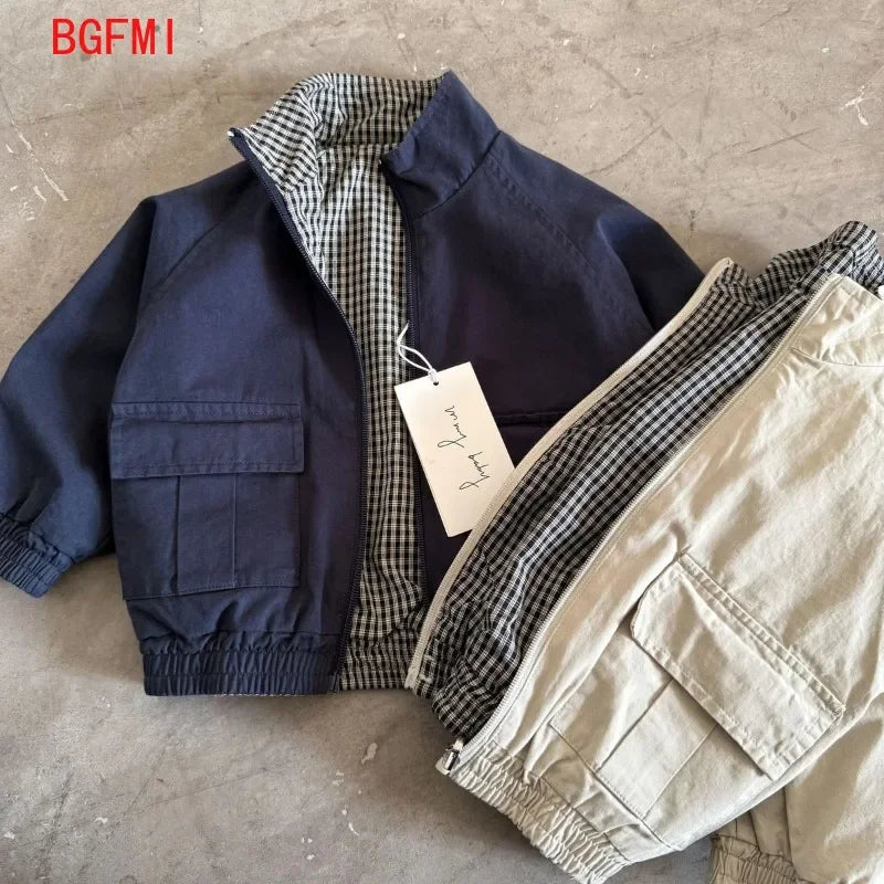 Veste réversible enfant à carreaux zippée – CLEVI Paris