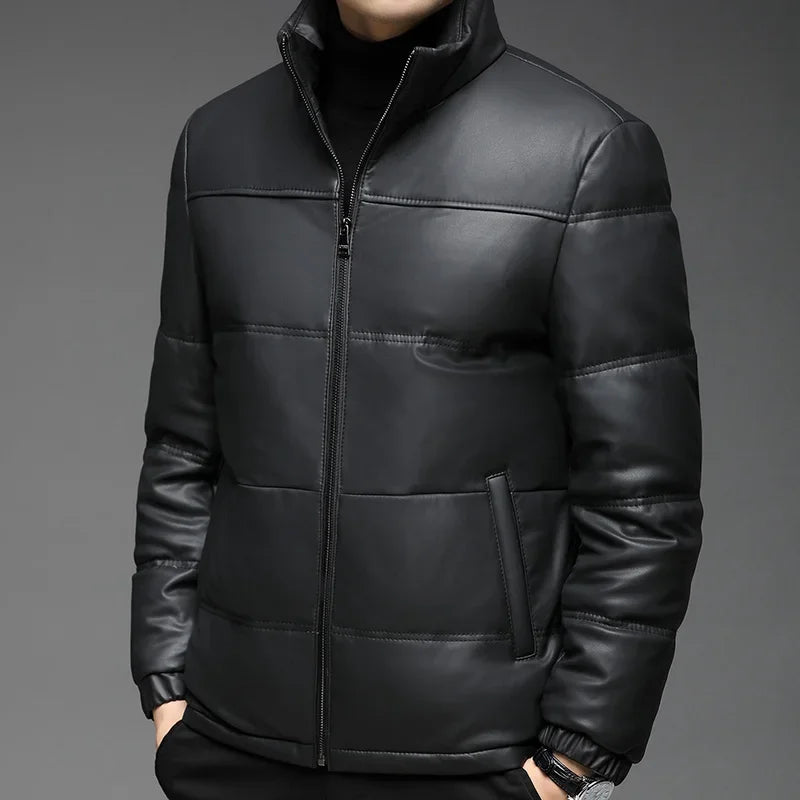 Veste homme en cuir noir à col montant – CLEVI Paris