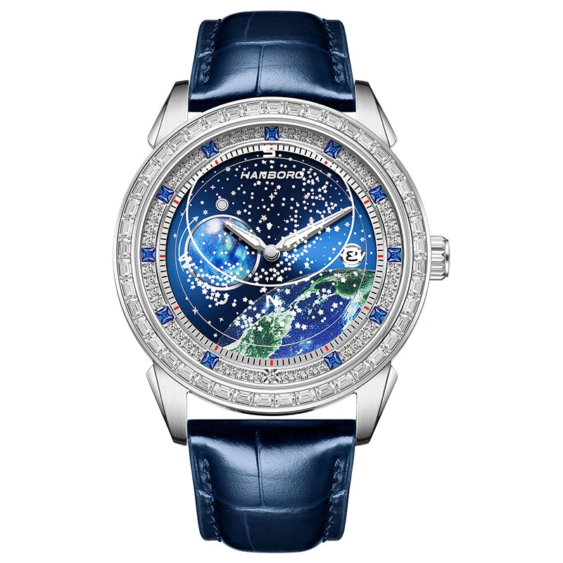 Montre Homme Mécanique Automatique Série Lunaire Acier Verre Saphir Bracelet Cuir Étanche 10 Bars – CLEVI Paris