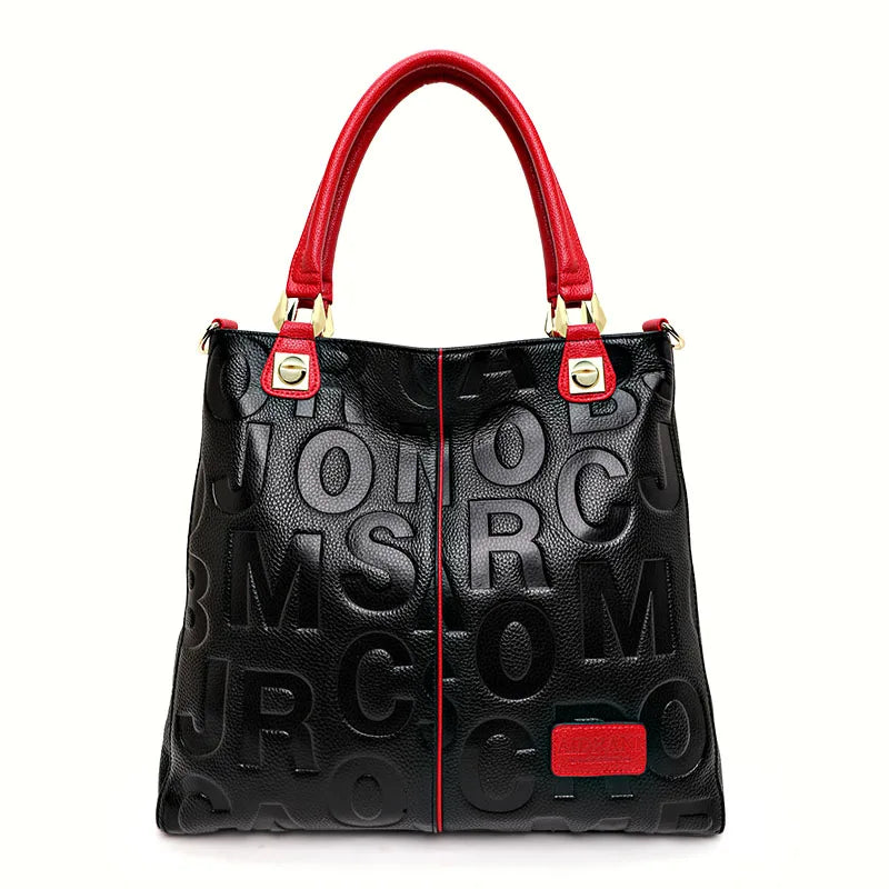 Sac Cabas Femme Cuir Vache Lettres Bicolore Noir & Rouge – CLEVI Paris