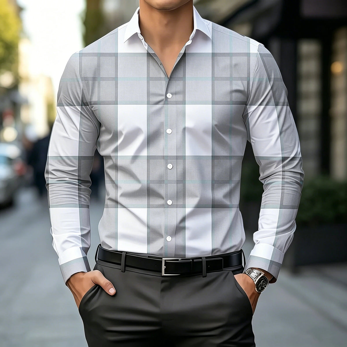 Chemise homme à carreaux manches longues – CLEVI Paris