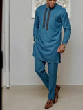 Ensemble Kaftan Africain Homme 2 Pièces – Costume Brodé Manches Longues – CLEVI Paris