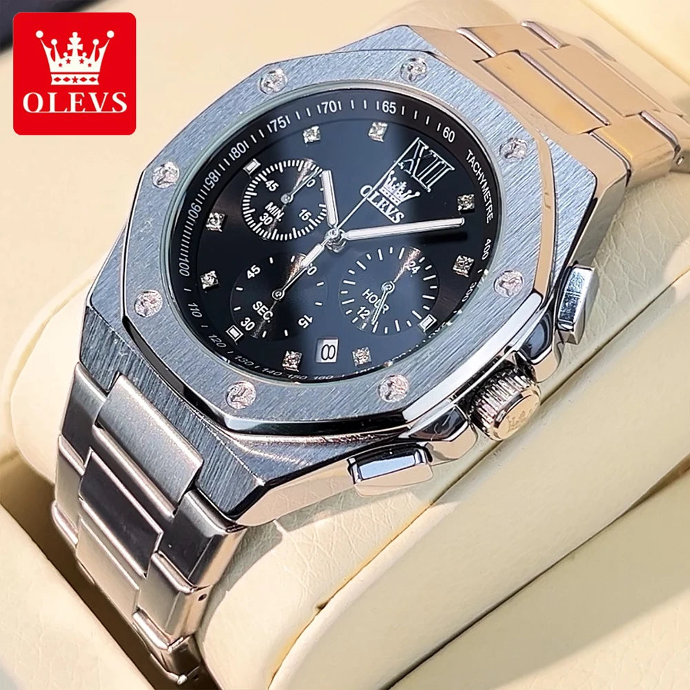 OLEVS 3626 Montre Homme Quartz Acier Chronographe Lumineuse – CLEVI Paris