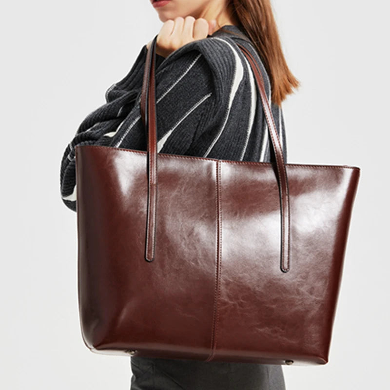 Tote Bag Cuir Véritable Femme Grande Capacité Bureau Style Vintage Élégant – CLEVI Paris