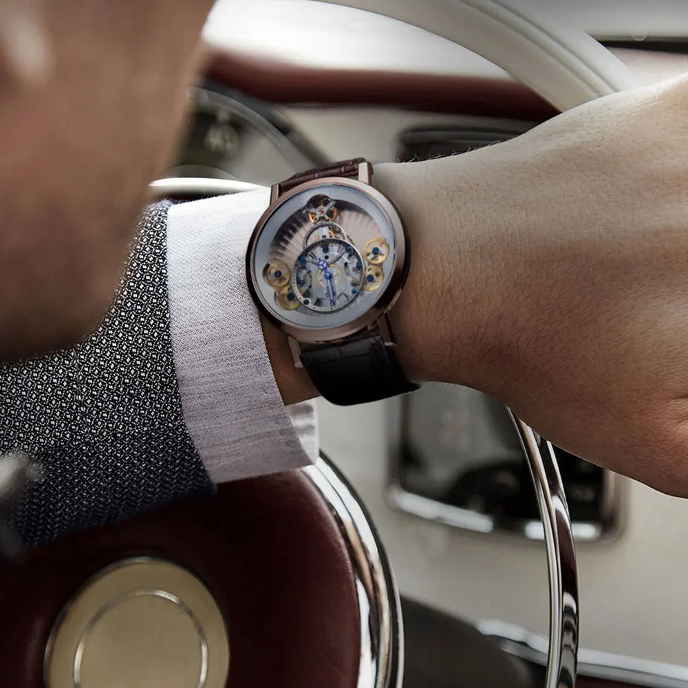 Montre Homme Quartz Squelette Ultra-Plat Or Rose Cuir Reef Tiger RGA1958 – CLEVI Paris
