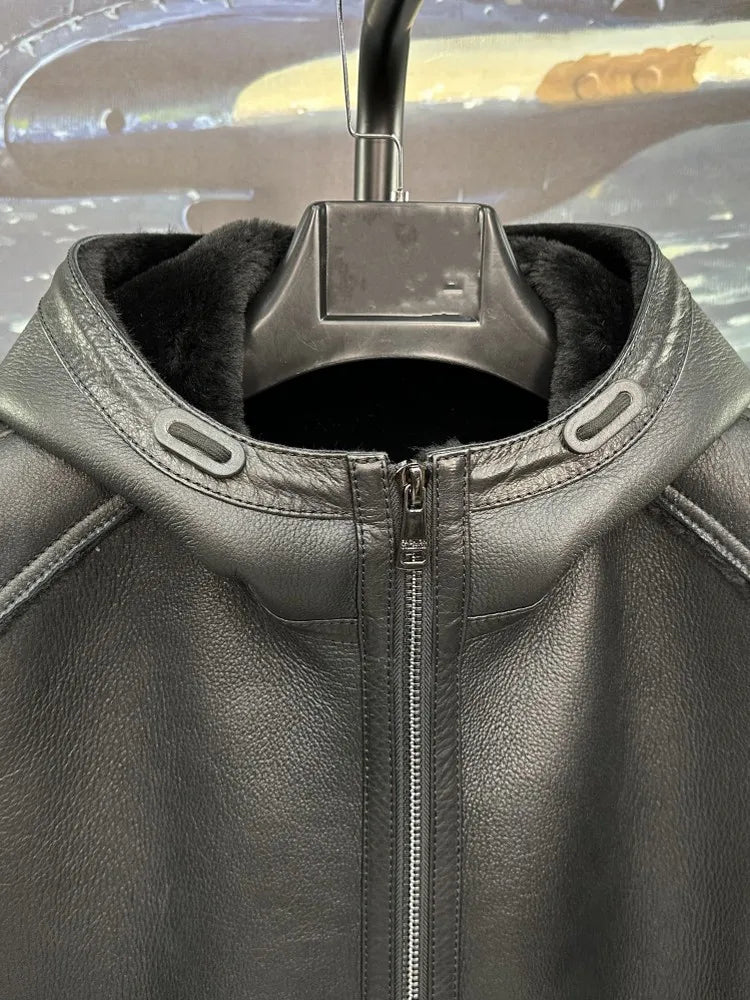 Blouson homme en cuir noir à capuche – CLEVI Paris