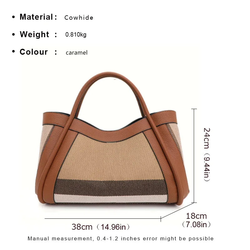Tote Bag Toile & Cuir Femme Motif Carreaux Anses Larges – CLEVI Paris