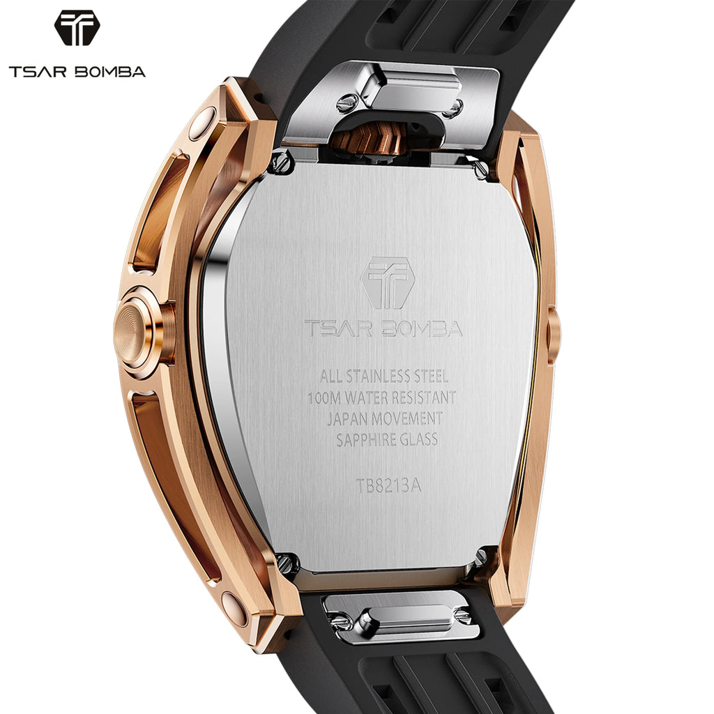 Montre Homme Automatique TSAR BOMBA TB8213A – Mouvement Japonais Verre Saphir Étanche 100m Lunette Carbone – CLEVI Paris