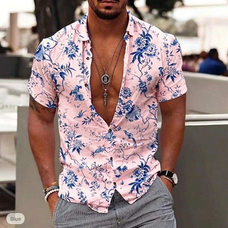 Chemise homme à motif porcelaine à manches courtes – CLEVI Paris