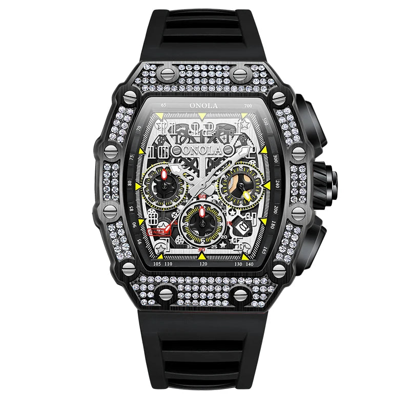 ONOLA ON6826D – Montre Automatique Homme | Diamants, Phase de Lune, Squelette, Étanche 3 Bar