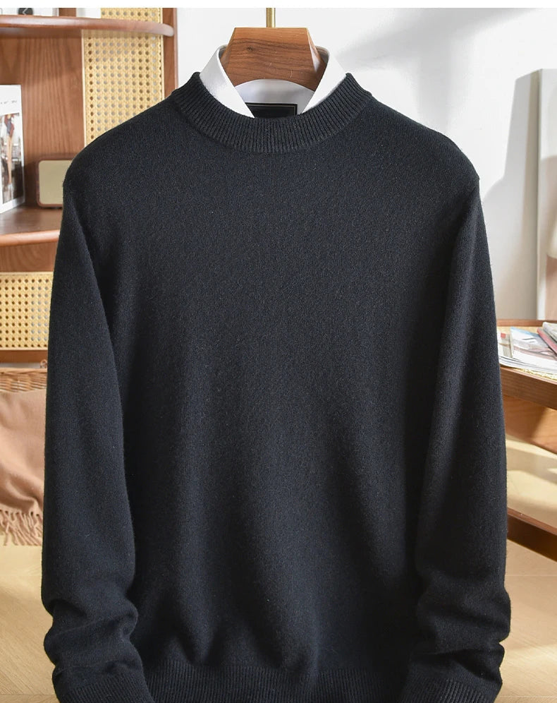 Pull homme en cachemire uni col rond – CLEVI Paris